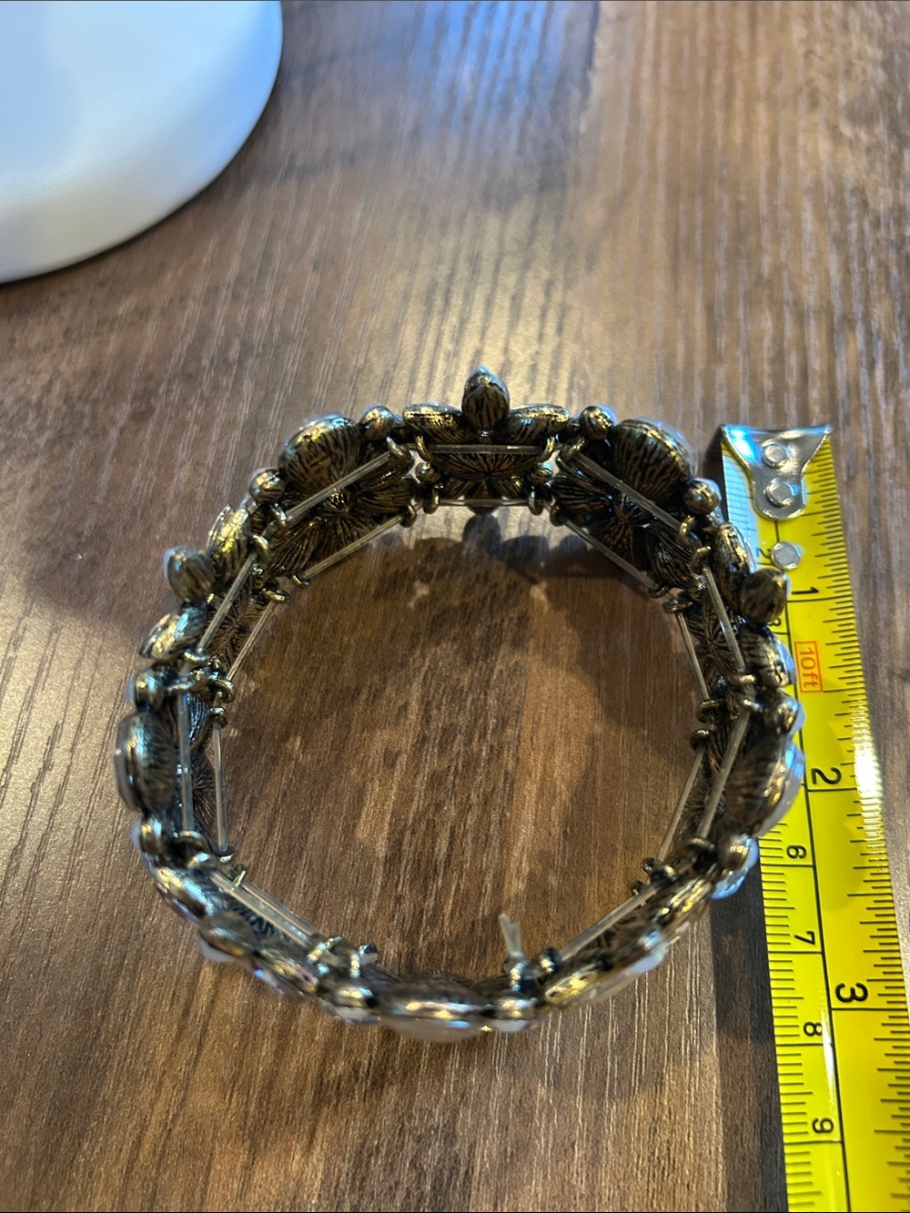 Crystal and Cream Statement Stretch Bracelet - Women's Accessory - Picture 4 of 4